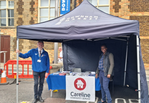Council staff in a gazebo at Downham Market marketplace